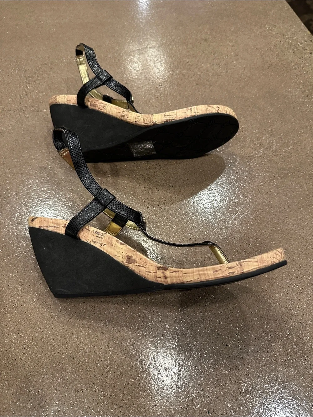 Chaps Black Cork Wedge Sandals - Women